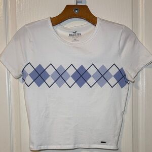 Hollister Blue Argyle Baby Tee Size Medium EUC
